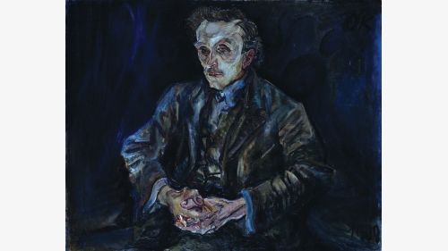 Adolf Loos na portrétu od Oskara Kokoschky z roku 1909, Národní galerie Berlín